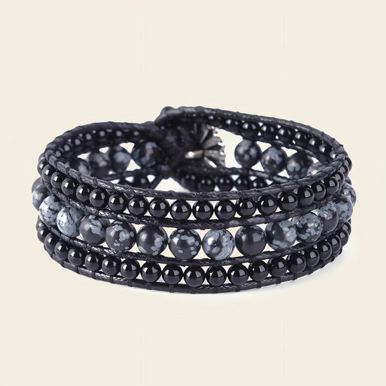 Nightmark Wrap Bracelet with layered dark faceted beads