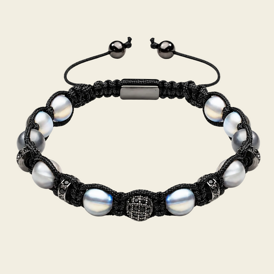 Obsidian Drift Bracelet with faceted round beads with small metal accents