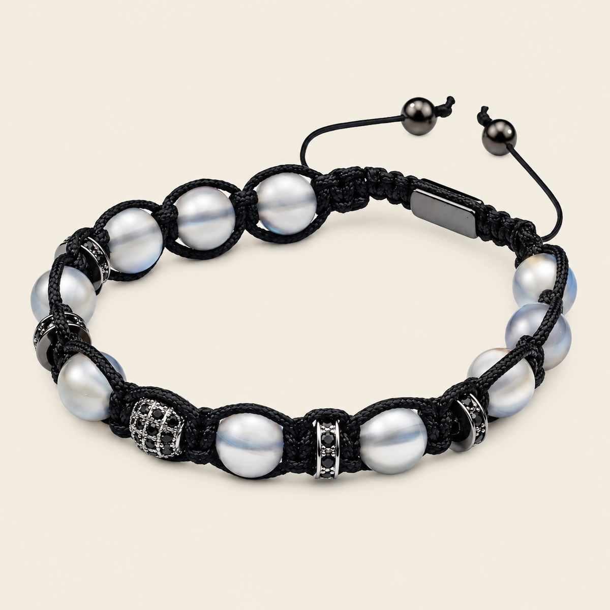 Obsidian Drift Bracelet with faceted round beads with small metal accents
