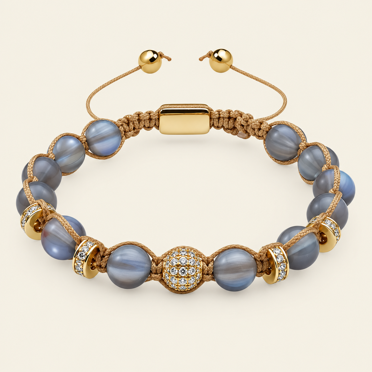 Obsidian Drift Bracelet with faceted round beads with small metal accents
