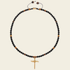 Obsidian Might Necklace with dark beads and a cross pendant