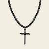 Obsidian Might Necklace with dark beads and a cross pendant