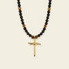 Obsidian Might Necklace with dark beads and a cross pendant
