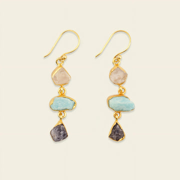 Ocean Muse Earrings with pale and turquoise-coloured stones with dark teardrop drops
