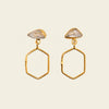 Open Halo Earrings with open hexagonal drops beneath pale stone tops