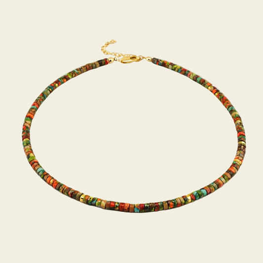 Painted Terrain Necklace with a short strand of multicoloured stone discs