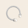 Pearl Arc Ring with an open twisted band with pearl ends in silver finish