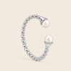 Pearl Arc Ring with an open twisted band with pearl ends in silver finish