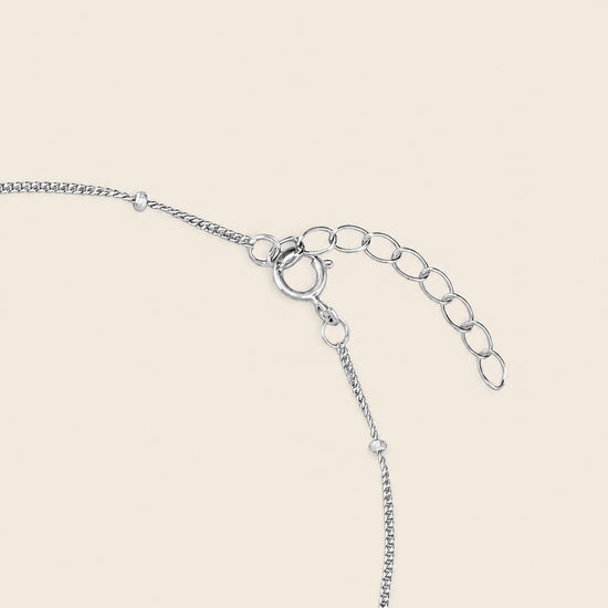 Pearl Line Bracelet, showing the fastening detail in silver finish