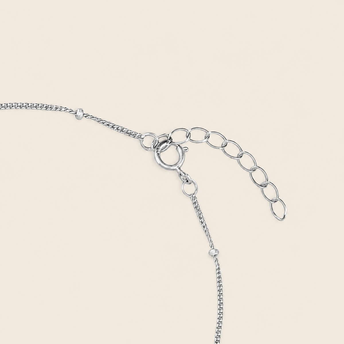 Pearl Line Bracelet, showing the fastening detail in silver finish