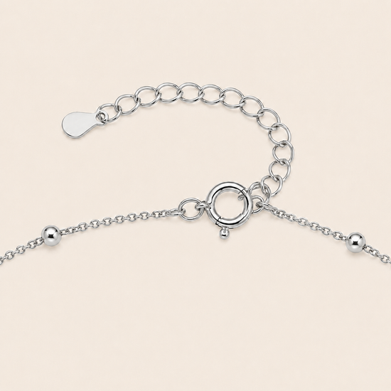 Pearl Trace Necklace, showing the fastening detail in silver finish