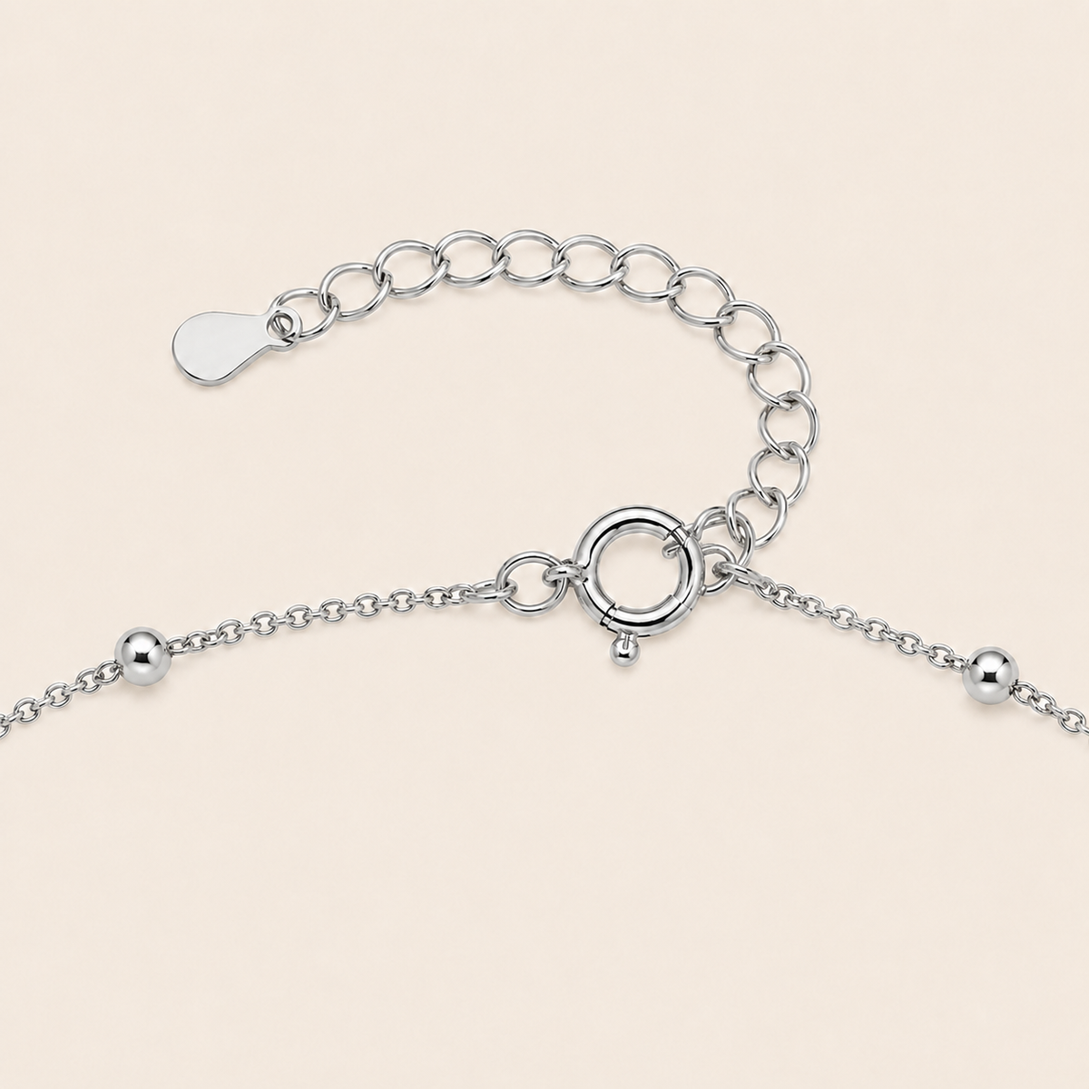 Pearl Trace Necklace, showing the fastening detail in silver finish
