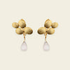 Petal Glow Earrings with gold-coloured flower tops and pale teardrop drops