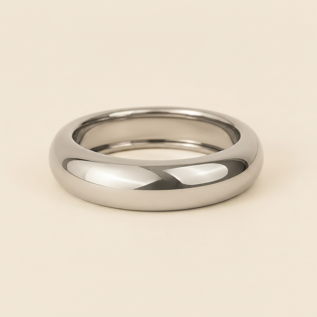 Polished Dome Cuff with a broad polished dome-shaped band in silver finish