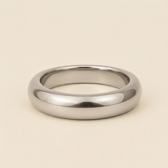 Polished Dome Cuff with a broad polished dome-shaped band in silver finish