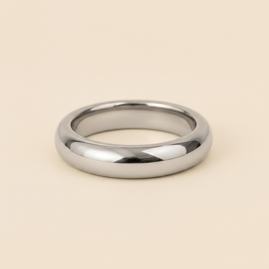 Polished Dome Cuff with a broad polished dome-shaped band in silver finish