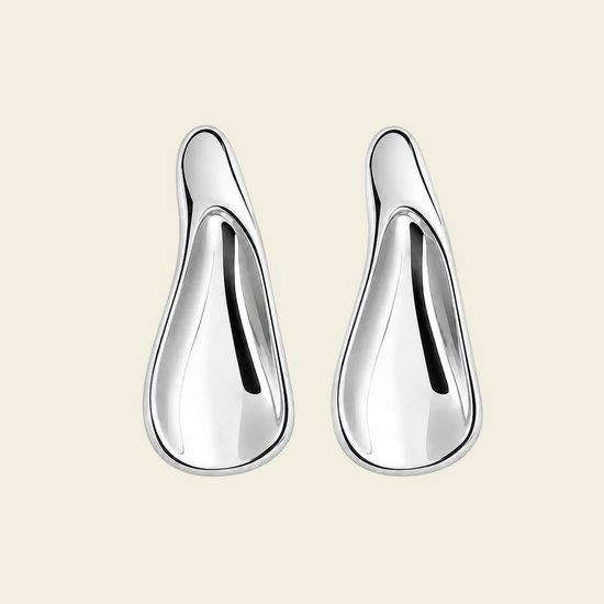 Polished Droplet Earrings with elongated polished droplet shapes in silver finish