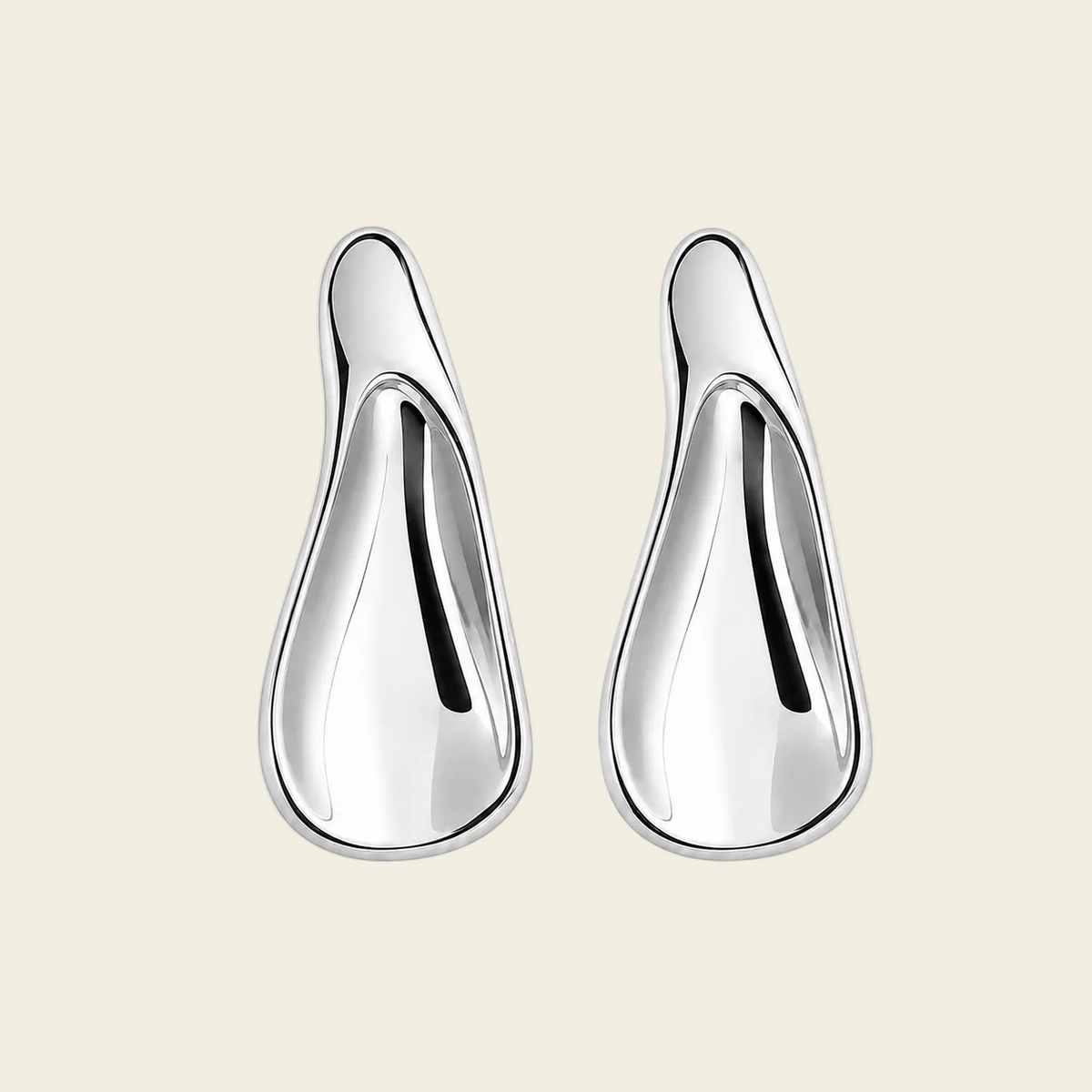 Polished Droplet Earrings with elongated polished droplet shapes in silver finish