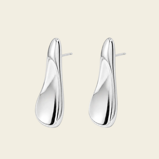 Polished Droplet Earrings with elongated polished droplet shapes in silver finish