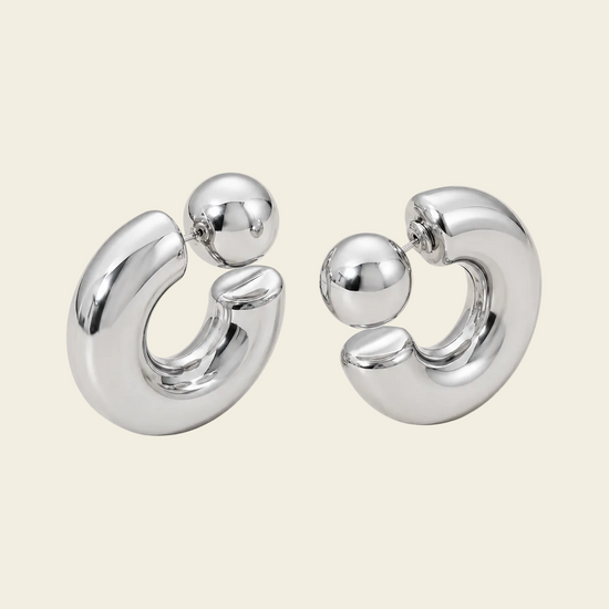 Polished Orbit Earrings with polished open circular shapes in silver finish