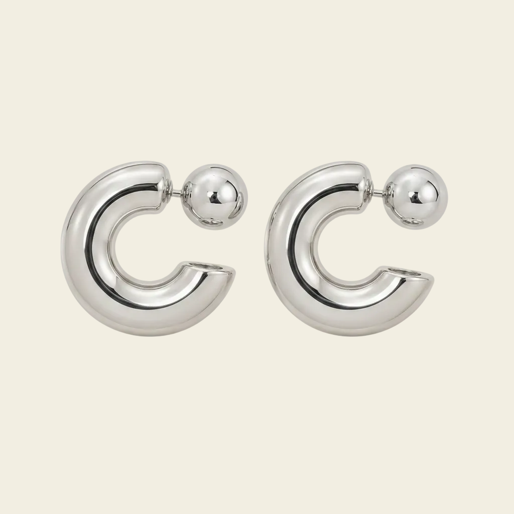 Polished Orbit Earrings with polished open circular shapes in silver finish