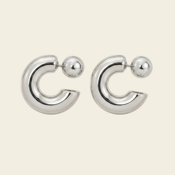 Polished Orbit Earrings with polished open circular shapes in silver finish