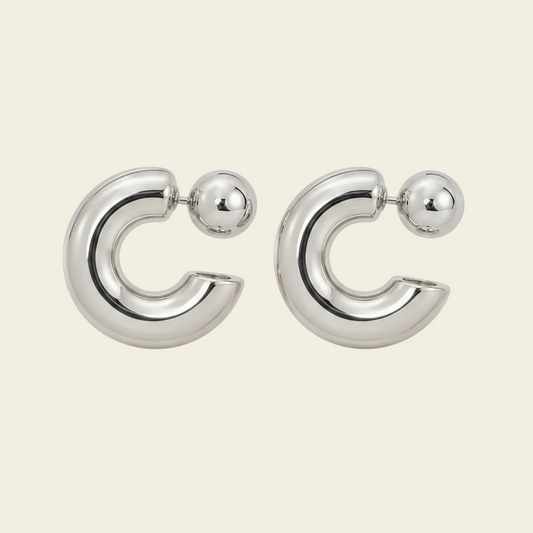 Polished Orbit Earrings with polished open circular shapes in silver finish