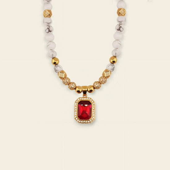 Prism Edge Necklace with round stone beads and a rectangular pendant