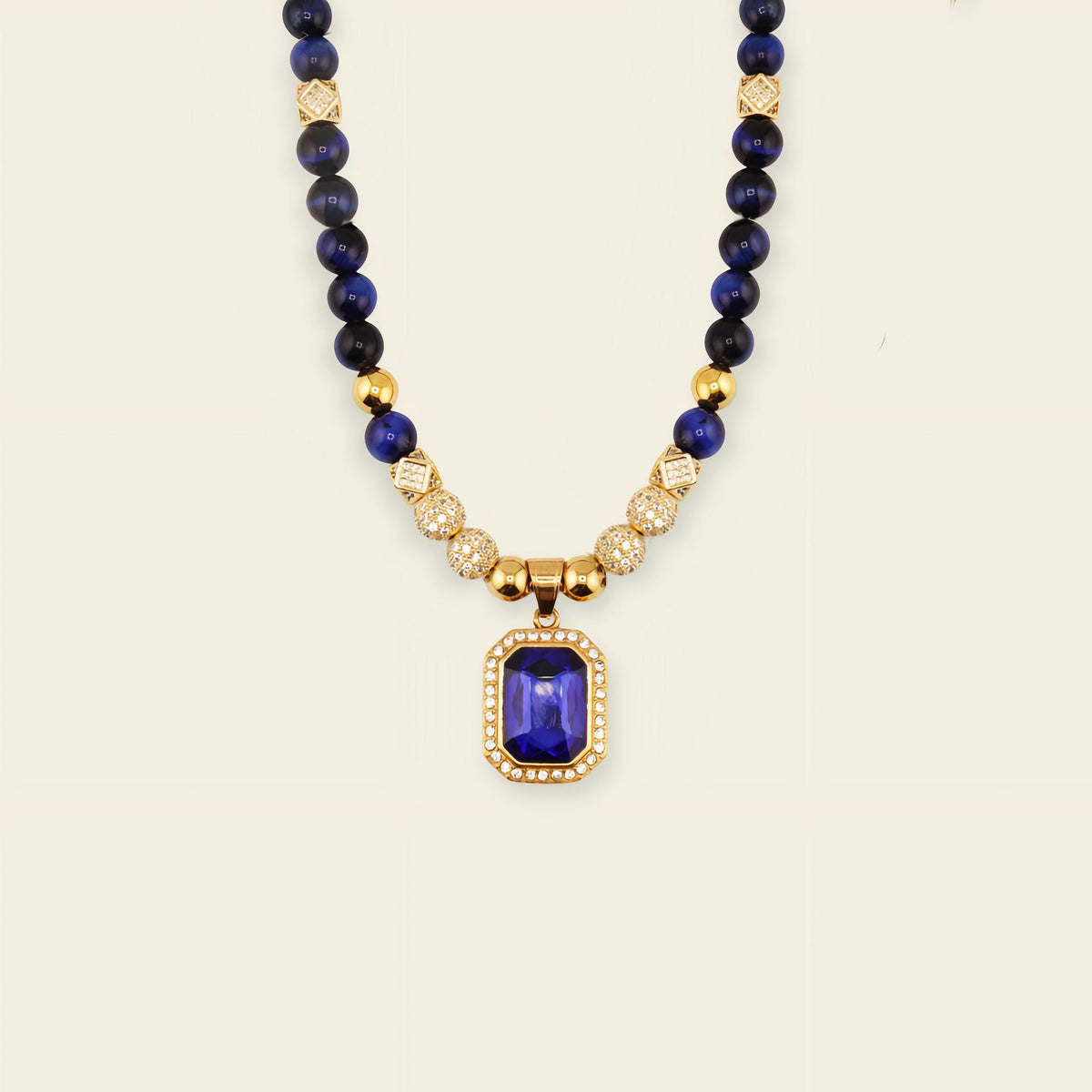 Prism Edge Necklace with round stone beads and a rectangular pendant