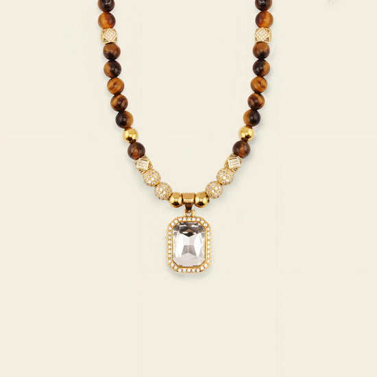 Prism Edge Necklace with round stone beads and a rectangular pendant