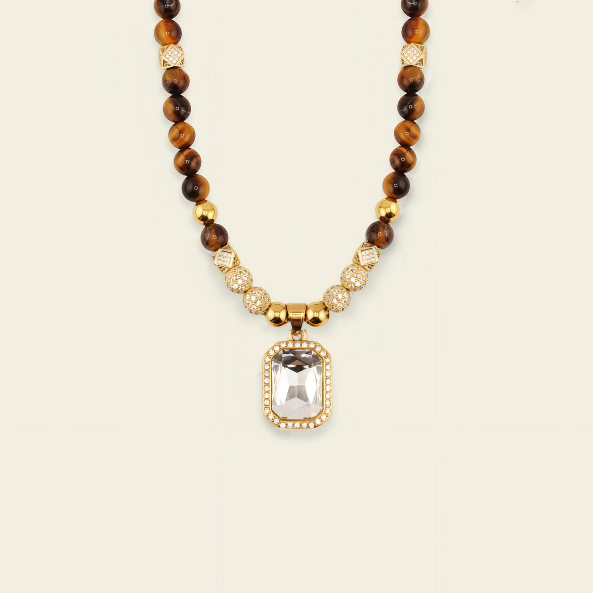 Prism Edge Necklace with round stone beads and a rectangular pendant