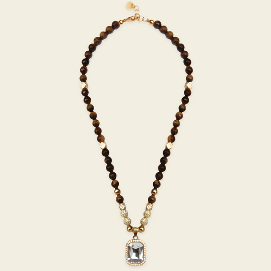 Prism Edge Necklace with round stone beads and a rectangular pendant