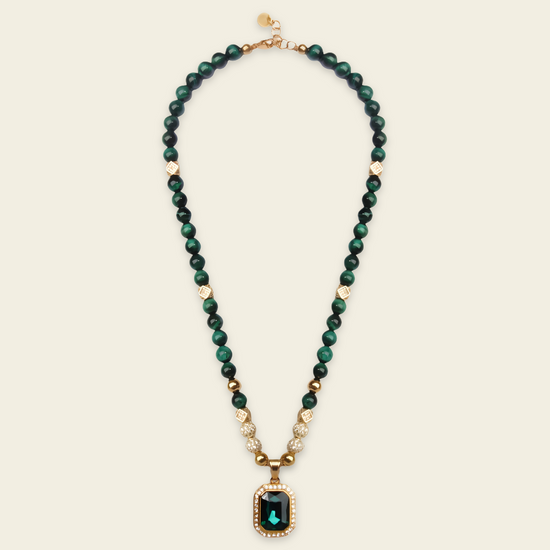 Prism Edge Necklace with round stone beads and a rectangular pendant