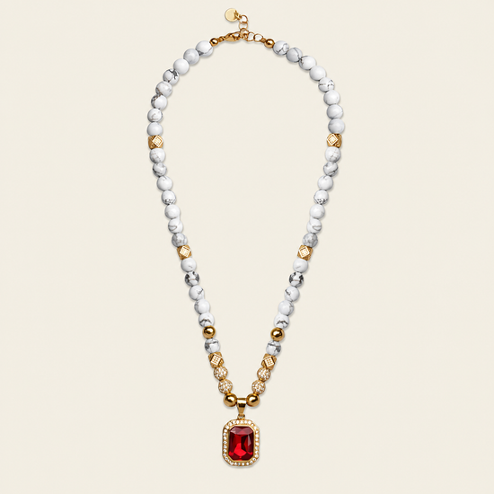 Prism Edge Necklace with round stone beads and a rectangular pendant