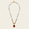 Prism Edge Necklace with round stone beads and a rectangular pendant