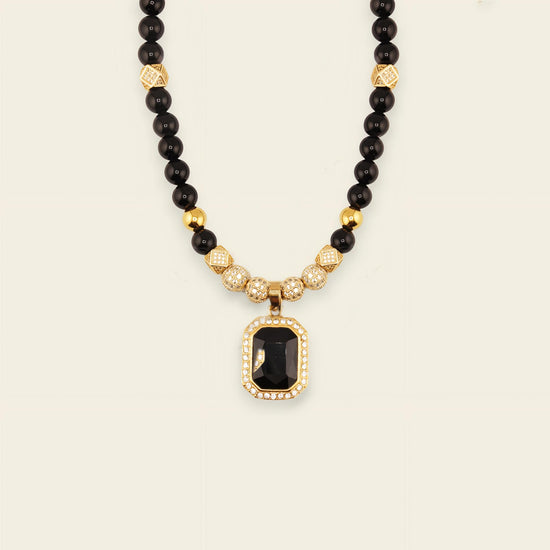 Prism Edge Necklace with round stone beads and a rectangular pendant