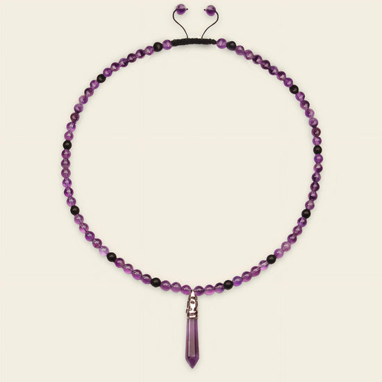 Prism Point Necklace with round stone beads and a pointed pendant