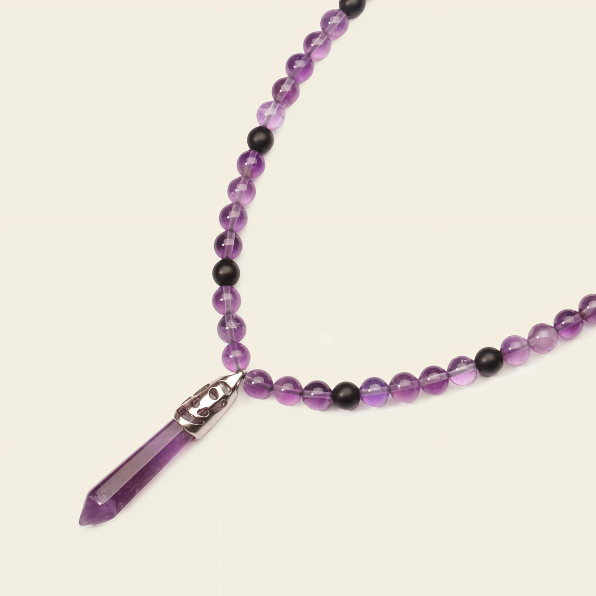 Prism Point Necklace with round stone beads and a pointed pendant