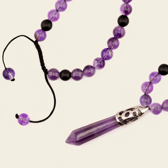 Prism Point Necklace with round stone beads and a pointed pendant