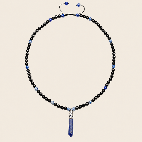 Prism Point Necklace with round stone beads and a pointed pendant