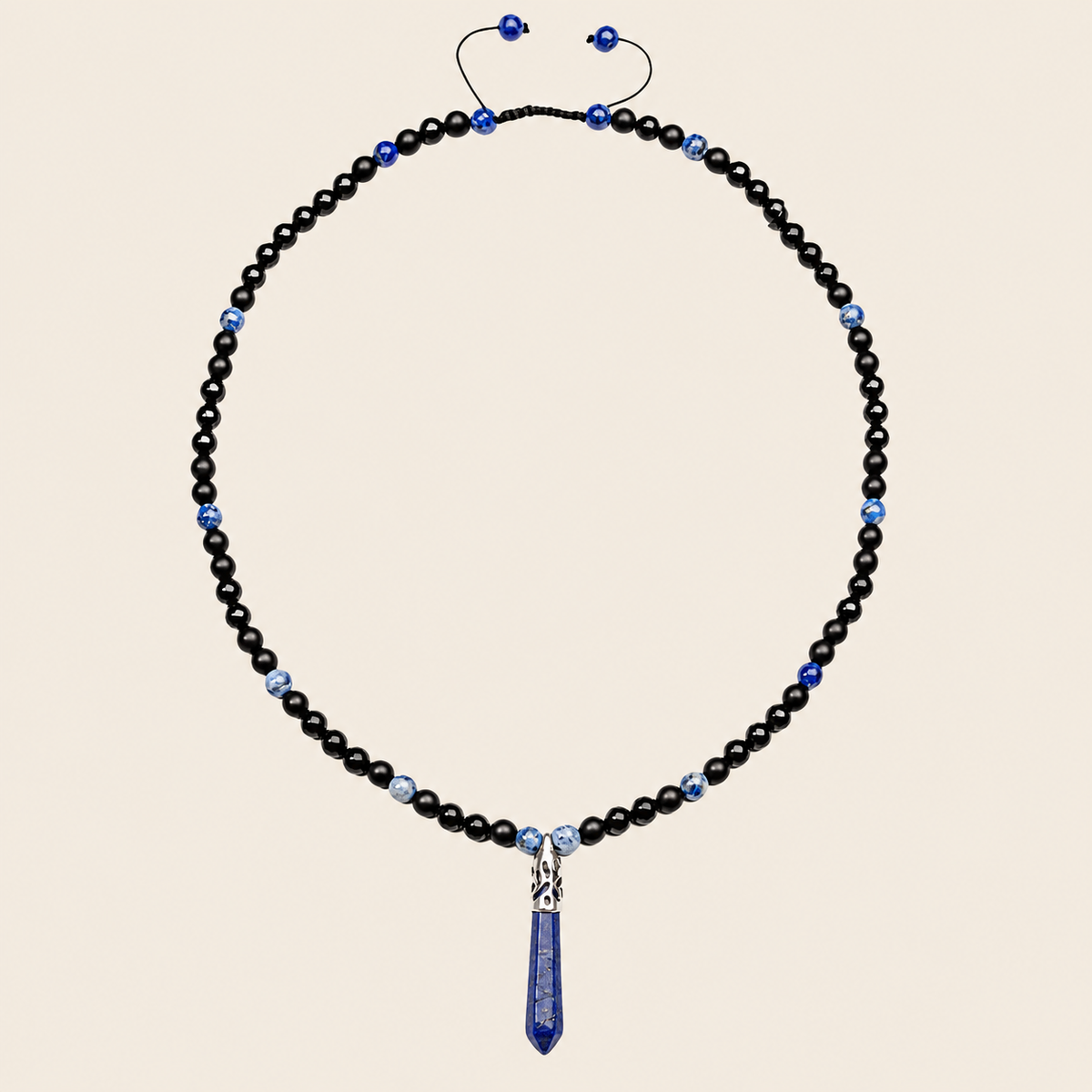 Prism Point Necklace with round stone beads and a pointed pendant