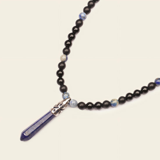 Prism Point Necklace with round stone beads and a pointed pendant