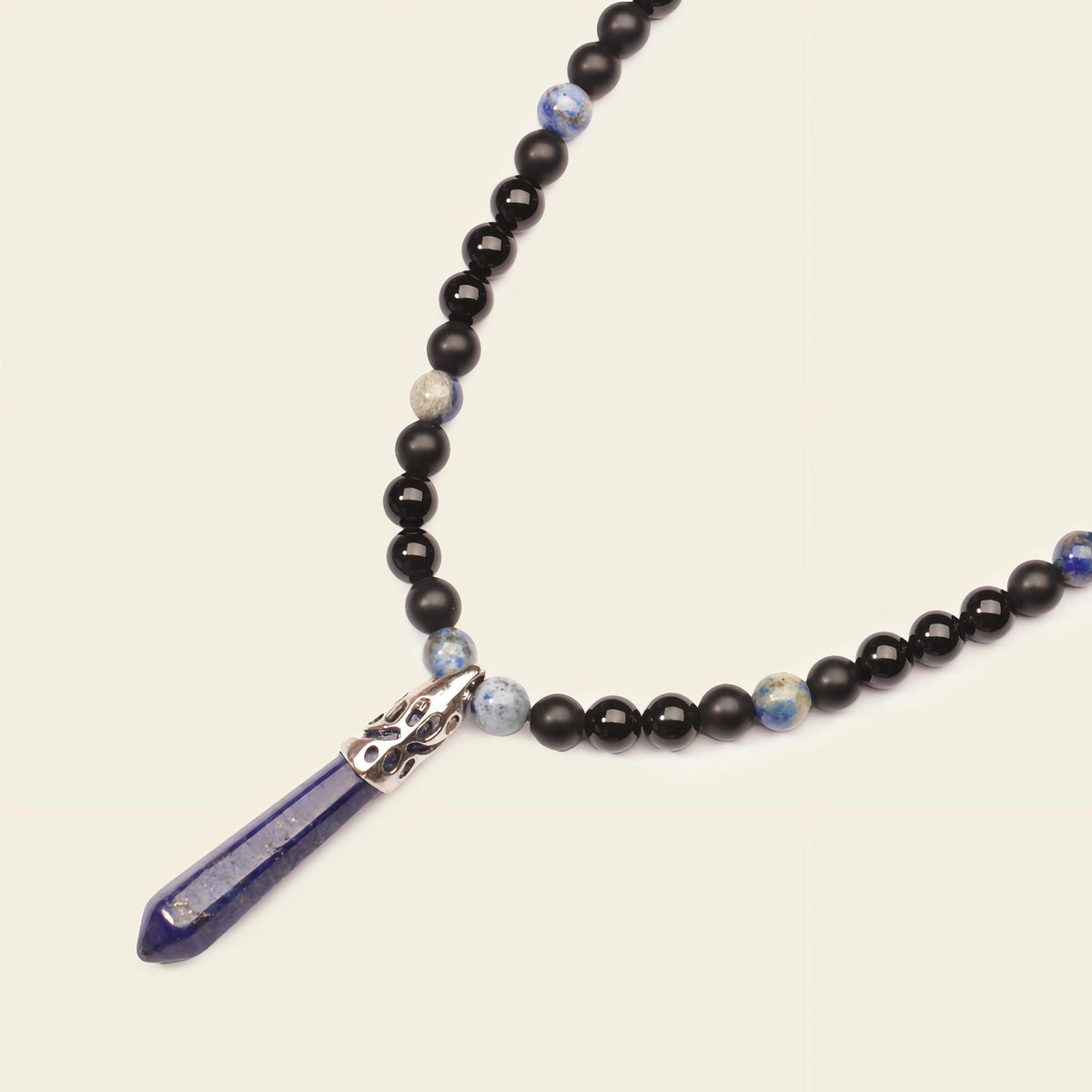 Prism Point Necklace with round stone beads and a pointed pendant