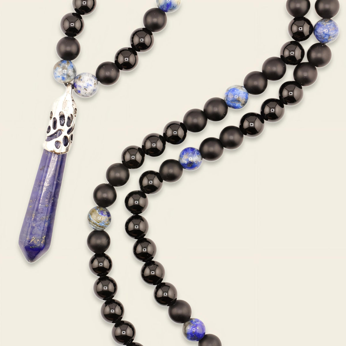 Prism Point Necklace with round stone beads and a pointed pendant