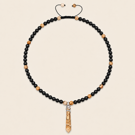 Prism Point Necklace with round stone beads and a pointed pendant