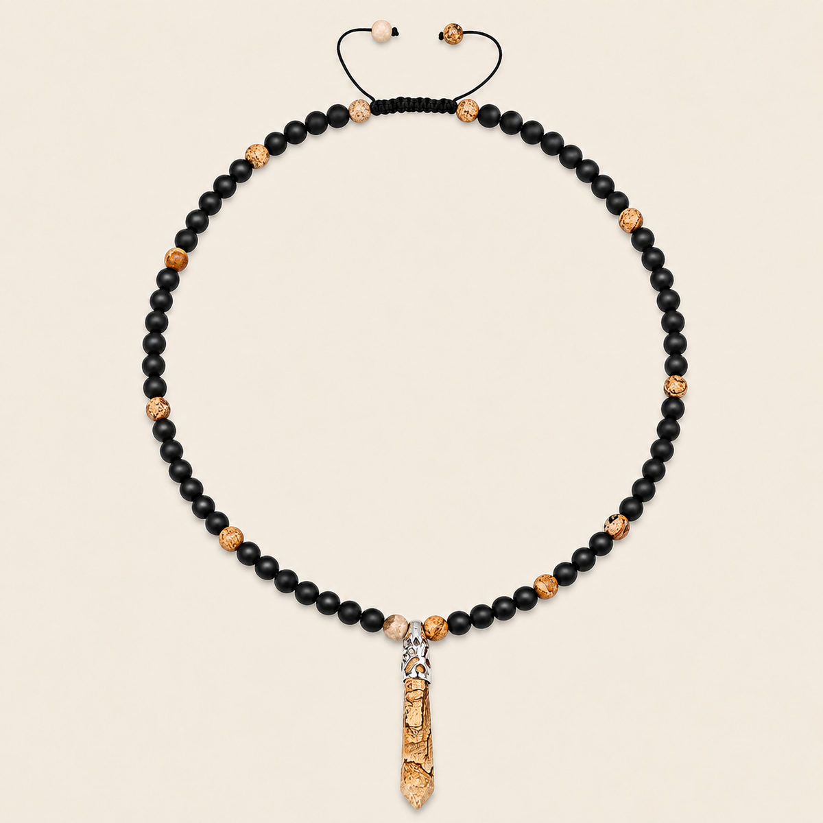 Prism Point Necklace with round stone beads and a pointed pendant