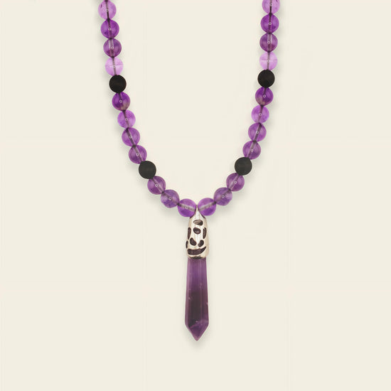 Prism Point Necklace with round stone beads and a pointed pendant