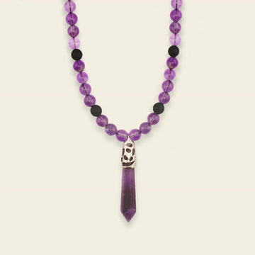 Prism Point Necklace with round stone beads and a pointed pendant