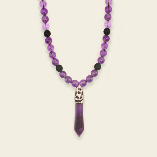 Prism Point Necklace with round stone beads and a pointed pendant