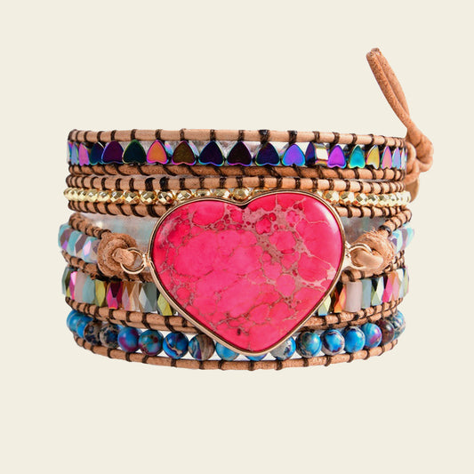 Pulse Bond Bracelet with layered multicoloured beads and a heart centre
